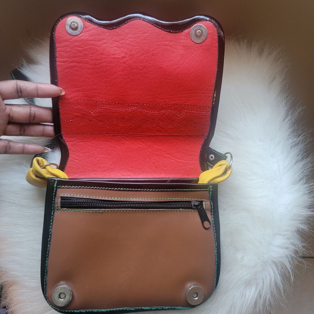 Leather and cowhide calf hair crossbody purse  multicolored Adjustable Strap - Picture 4 of 6